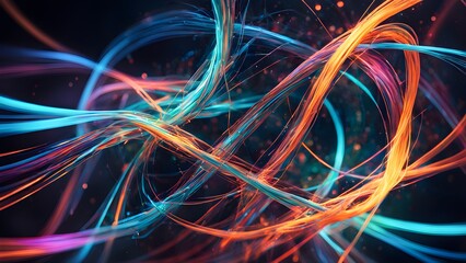 A colorful, abstract image of a rainbow with orange and blue lines