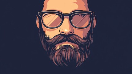 Manly face, man with a beard, mustache and glasses