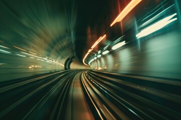 Obraz premium A blurry image of a train entering a dark tunnel