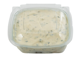 Salad in a plastic box cut out isolated transparent background