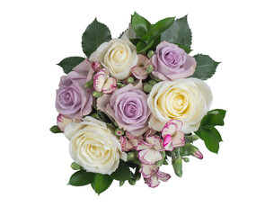 Bouquet of roses, top view cut out isolated transparent background