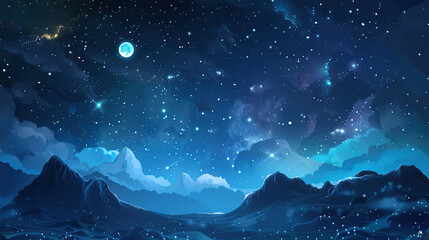 Fototapeta premium Illustration of night view with moon and stars