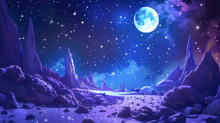 Illustration of night view with moon and stars