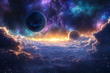 Space cosmic illustration with planets scene created with Generative AI