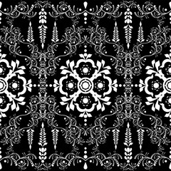 Ikat floral paisley embroidery on black background.Ikat ethnic oriental pattern traditional.Aztec style abstract vector illustration.