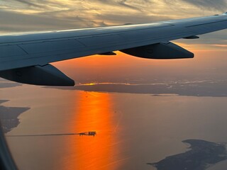 Obraz premium a wing covering warmly the sunset