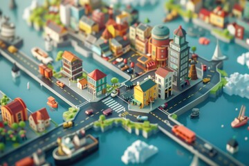 Obraz premium A bustling city with many buildings and boats in the water