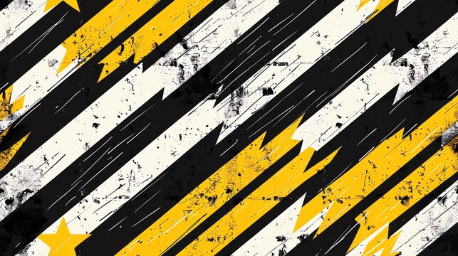Minimalist seamless pattern of the Brunei flag in a handdrawn style, illustrating diagonal black and white stripes on a yellow field with the national emblem - Powered by Adobe