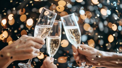 A group of joyful friends celebrating and toasting with champagne