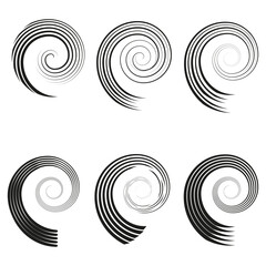 Abstract spiral shapes. Black and white patterns. Modern swirl design. Vector illustration.