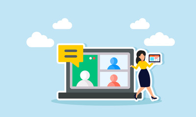 Virtual meeting to discuss projects and company agendas concept of A businessman carrying a laptop for a virtual meeting with clients or the team