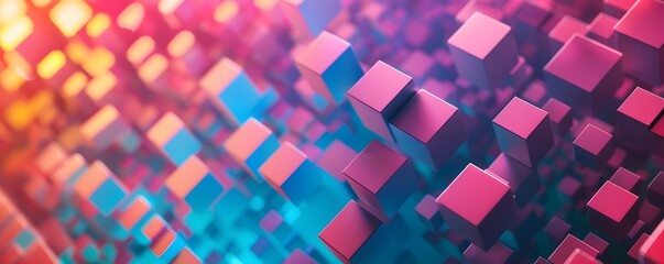 Abstract Background of Pink and Blue Cubes