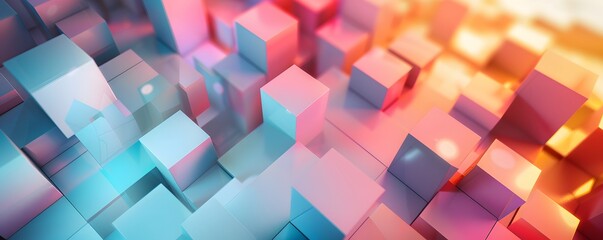Abstract 3D Render of Shiny Cubes with Gradient Colors