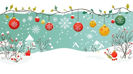 Winter Wonderland with Christmas Ornaments and Snowflakes