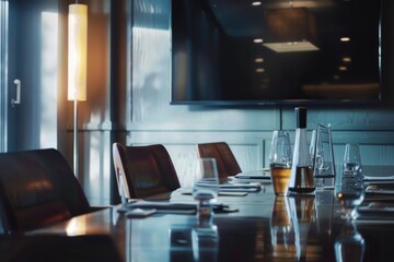 A long table with wine glasses and other elements for a dinner party or special occasion