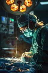 A surgeon performs surgery in a hospital operating room