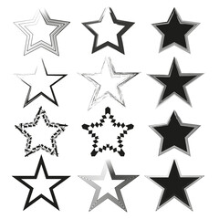 Obraz premium Abstract star set. Geometric star collection. Black and white icons. Vector shapes.