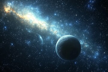 Obraz premium Space cosmic illustration with planets scene created with Generative AI