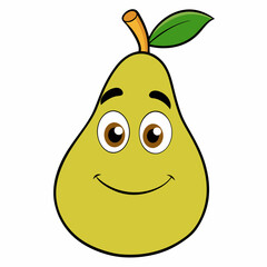 Pear cartoon isolated on white, pear vector illustration, pear vector art, pear silhouette, food icon, pears line art, eps
