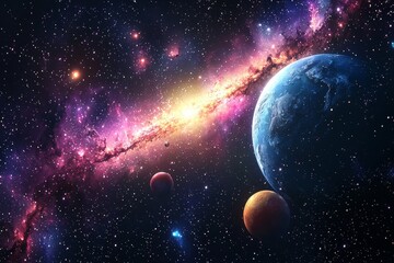 Obraz premium Space cosmic illustration with planets scene created with Generative AI
