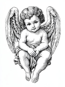 recommend clip art: outline illustration of a cherub angel in renaissance style