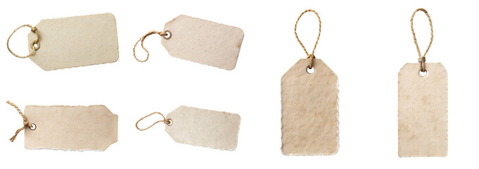 Rustic white paper tag with torn edges and natural texture on transparent background PNG file