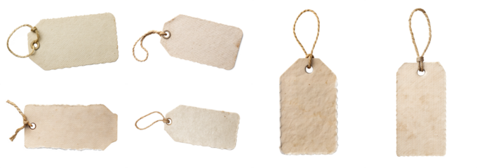 Rustic white paper tag with torn edges and natural texture on transparent background PNG file