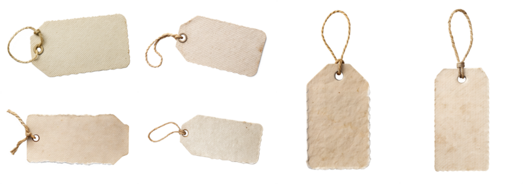 Rustic white paper tag with torn edges and natural texture on transparent background PNG file