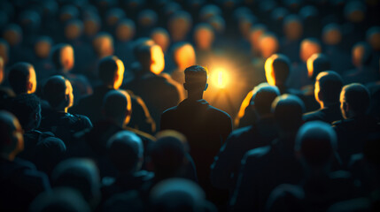 Obraz premium : Standout Glowing Man in Dark Background Concept 3D Render Depicting Leadership and Unique Individual
