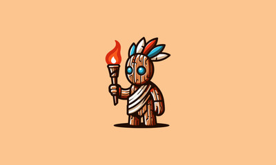 wooden man holding a torch vector illustration flat design