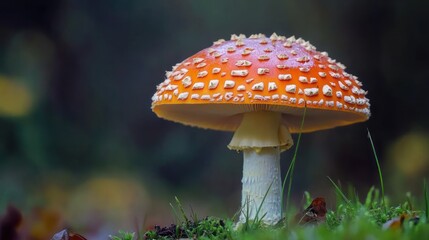 Close-Up of a Red and White Toadstool Mushroom in a Forest