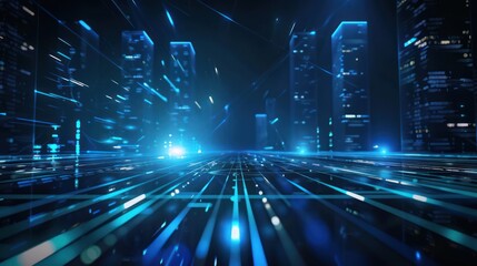 Futuristic Cityscape with Neon Lights and Technology