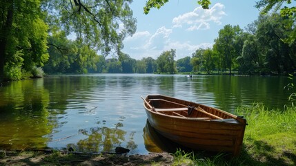 Obraz premium Boating: Spend a delightful afternoon on the water by renting a small boat. Embrace the freedom of boating and take in the stunning scenery around you. 