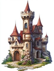 A Stone Castle with Red Roofs
