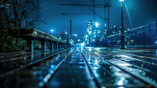 Fototapeta Evening Photography Session: Embark on a nighttime photography session with your camera. Capture the city’s dynamic lighting and unique nocturnal ambiance for beautiful evening shots. 