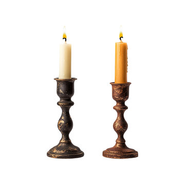 Two Burning Candles in Antique Candelabras