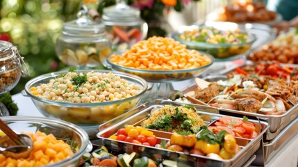 Fototapeta premium Potluck Dinner: Invite friends to a potluck dinner, where everyone brings a dish to share. Enjoy a variety of delicious foods and the warmth of good company. 