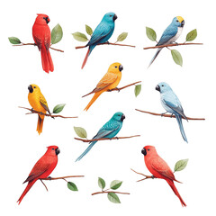 Naklejka premium Colorful Parrots Perched on Branches