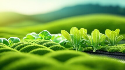 Lush Organic Vegetable Garden with Growing Plants - 3D Illustration Perfect for Copy Space Background