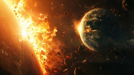 Obraz premium Abstract background of Earth and sun colliding