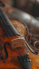 Fototapeta premium Vintage Film Camera with Leather Case Close-Up in Low Light