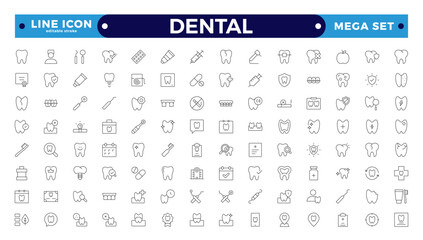 Dental icon collection. Related to tooth, dentist, toothpaste, toothbrush, teeth, implant, and dentistry icons.Editable stroke outline icon. 