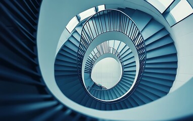 Fototapeta premium Dynamic Downward Shot of Spiral Staircase in Modern Office Building