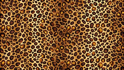 Vibrant leopard-inspired fabric pattern featuring golden spots on dark brown background, perfect for textile design, seamless repeat for wallpapers, upholstery, and fashion accessories.