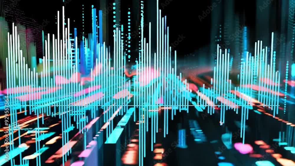 Aufkleber vibrant sound waves dance in a dark digital space, showcasing a mesmerizing display of color and rhy