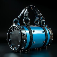 A stylish, spiked handbag with a blue and black design, ideal for fashion-forward individuals.