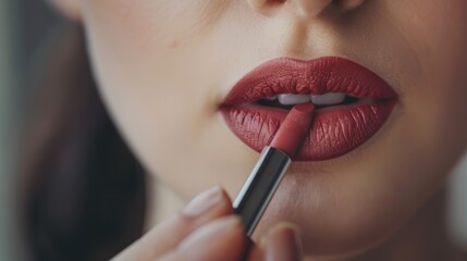 Woman Applying Red Lipstick