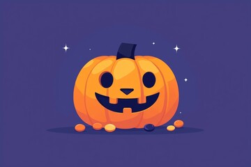 Fototapeta premium Smiling Jack-o'-Lantern with Candy on Purple Background