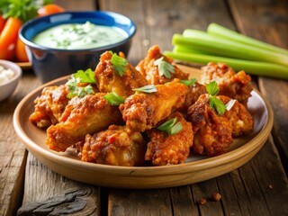 Fototapeta premium CrispyChickenWingsBlueCheeseHotSauceCelery
