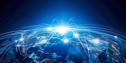 Obraz premium Blue glowing planet Earth with a glowing network of connections